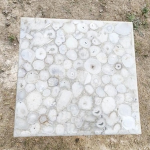 White Agate Table Top, Square Dining Table, Natural Gemstone Table, Hallway Interior Outdoor Furniture , Custom Made End Sofa Table