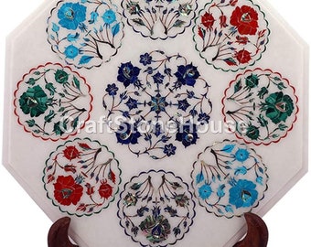 手作りの白い大理石のコーヒーテーブルトップ：八角形のタージ・マハル