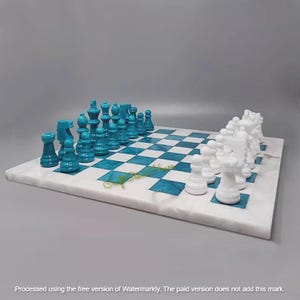 Handgefertigtes Türkis Stein Schach Set: Luxus Edelstein & Marmor Brett