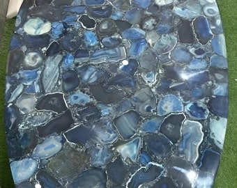 Handgefertigte ovale Beistelltischplatten aus natürlichem blauem Achat-Geodenstein, Sonderanfertigung, Esstische für Cafeteria, Inneneinrichtung, Konsolentisch, Verkauf
