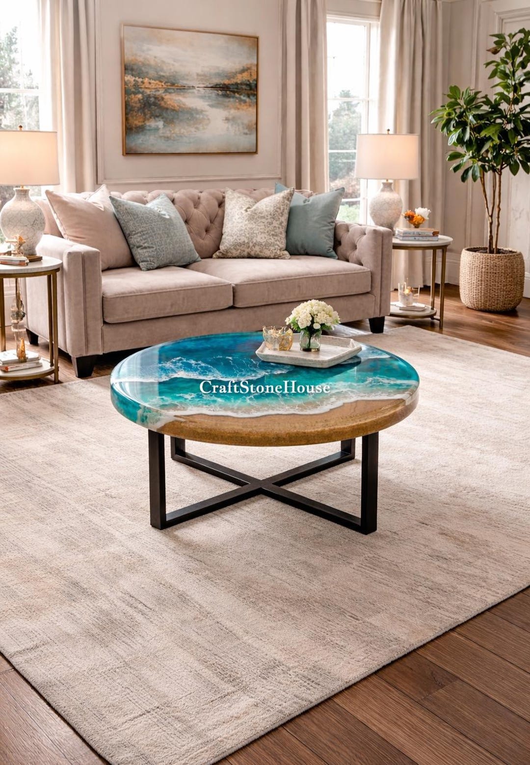 Luxurious Ocean Wave Epoxy Resin Coffee Table Handmade Modern Sofa ...