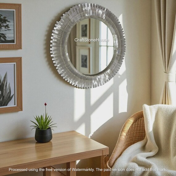 Espejo Sunburst de selenita hecho a mano: arte de pared de cristal de lujo, detalle de spa bohemio, pieza depurativa, decoración moderna, hecho a medida en Agra. - España Espejo Sunburst de selenita hecho a mano: arte de pared de cristal de lujo, detalle de spa bohemio, pieza depurativa, decoración moderna, hecho a medida en Agra. - España