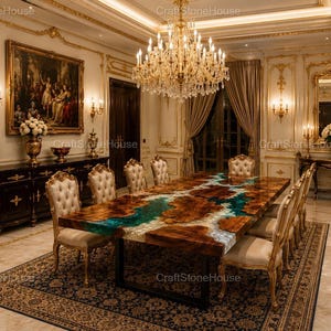 Ocean River Dining Table Live Edge Wood Epoxy Resin Table Handmade Luxury Dining Room Furniture Modern Kitchen Wood Slab