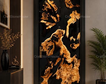 Luxury Black Epoxy Resin Wood Door Live Edge Burl Wood Entry Door Modern Statement Front Door Custom Handmade Door