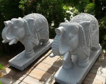 手作りの白い大理石の象の像：ガーデン＆ホームデコレーション - Etsy 日本
