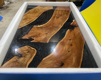 Custom Epoxy Resin Dining Table, Black Epoxy Table Tops, Coffee Table, Kitchen Counter Tops, Epoxy River Table , Live Edge Wooden Table Tops