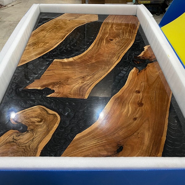 Custom Epoxy Resin Dining Table, Black Epoxy Table Tops, Coffee Table, Kitchen Counter Tops, Epoxy River Table , Live Edge Wooden Table Tops