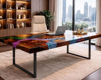 Rectangle Multi Epoxy Resin Dining Table Handmade Modern Wooden Office Furniture Custom Size Available
