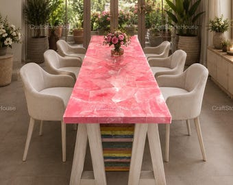 Handmade Rose Quartz Dining Table Elegant Farmhouse & Home Decor Center Table