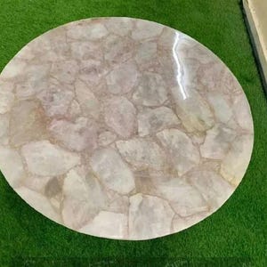 Rose Quartz Stone Table, Round Coffee Table, Patio Corner Table, Home & Living Room Decor
