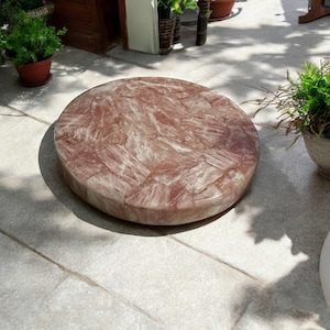 Beautiful Pink Round Rose Quartz Corner Coffee Table Luxury Bar Living Room Couch Hallway Furniture Handmade Balcony Garden Decorative Top