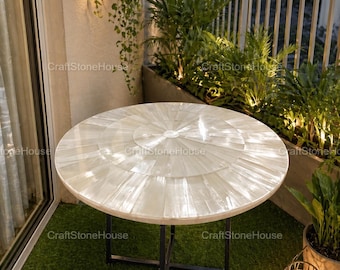 Handmade Selenite Sunburst Table Top Crystal Gemstone Inlay Interior