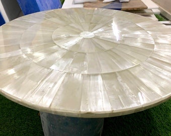 Handmade Selenite Dining Table Tops/ Round Coffee Table/ Sunburst Crystal Gemstone / Marble Countertop/ Home Furniture / Outdoor Tables