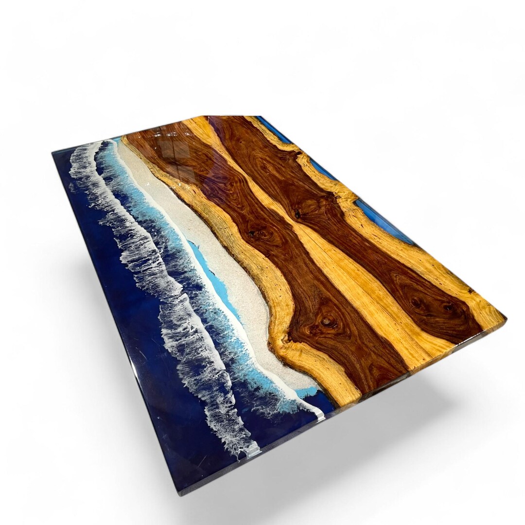 Handmade Blue Ocean Wave Epoxy Resin Table: Modern Wood Furniture - Etsy
