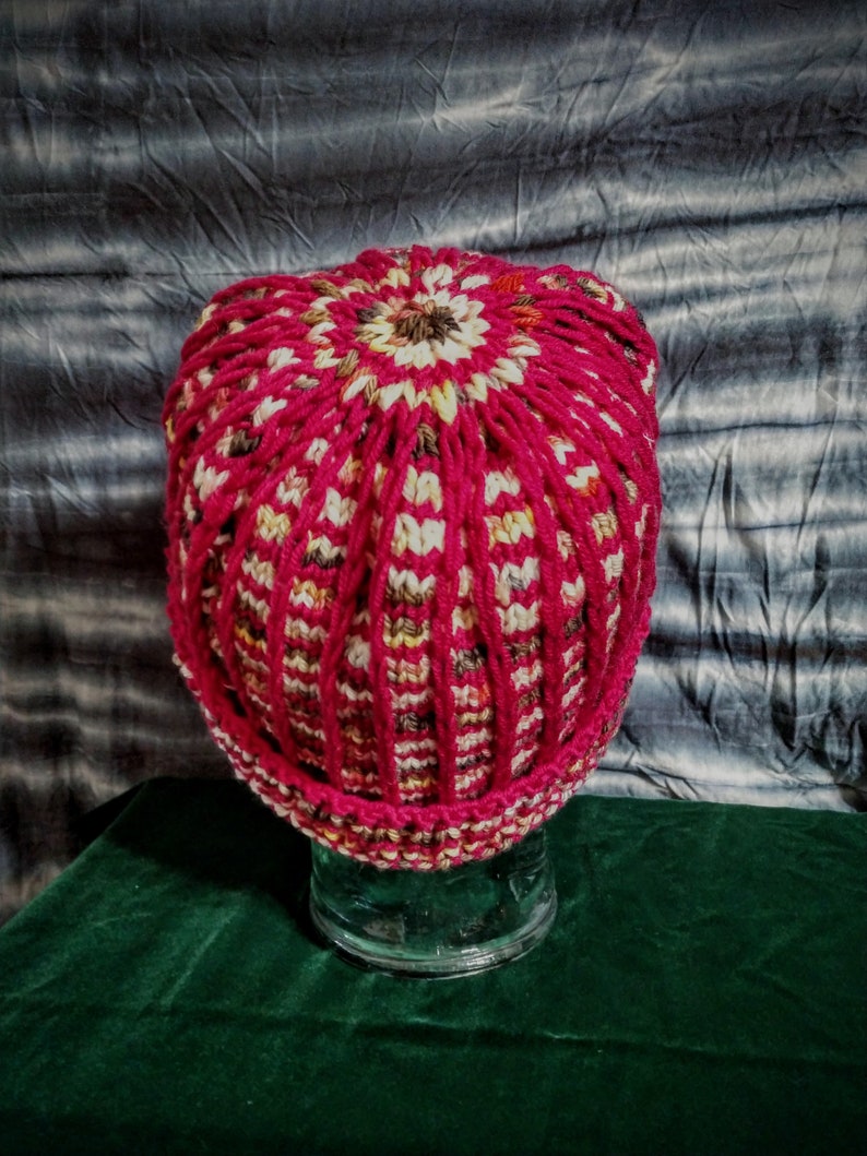 Raspberry Hand Knit Winter Hat