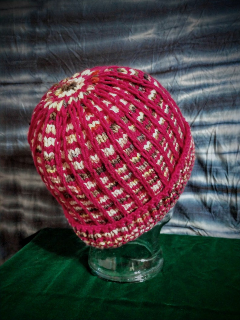 Raspberry Hand Knit Winter Hat
