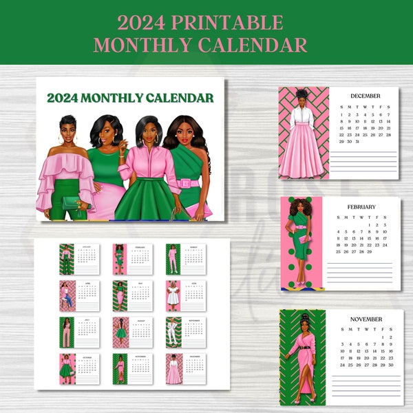 2024 printable monthly calendar, wall calendar, desk calendar, sorority calendar, monthly calendar PDF download