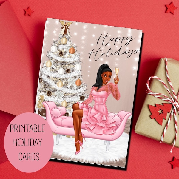 Christmas Card | Holiday Card for African American Woman | Sorority Christmas Gifts | Printable Greeting Card for the Holidays