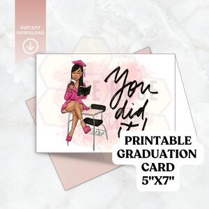 Carte de remise des diplômes Black Girl en téléchargement numérique, carte A7 imprimable, félicitations ! Vous l'avez fait ! Carte pour elle, célébration, accomplissement
