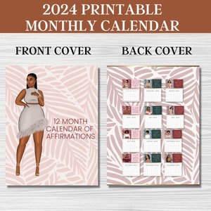 2024 Calendar Printable | Affirmation Calendar for African American Women | Black Woman Desk, Wall Calendar | Printable Calendar