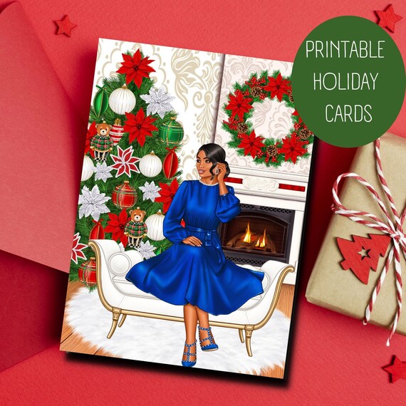 Christmas Card | Printable Greeting Card | Cozy Scene Christmas Card | Cards  for Black and African American Women - Etsy