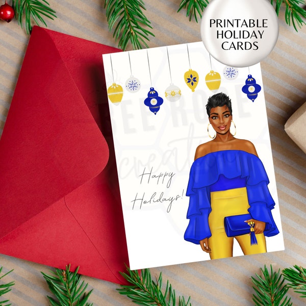 Printable Holiday cards for black women, African American Christmas cards, Sorority gifts