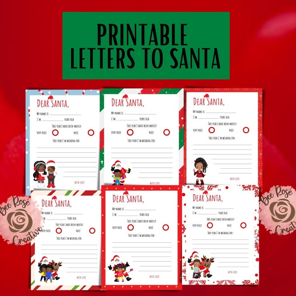 Letter to Santa | Christmas letter to Santa Printable Sheet | Christmas activity sheet for kids | Melanin Christmas Crafts