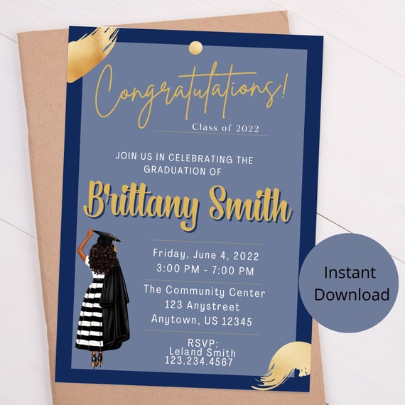 Printable Graduation Invitation Black Girl Graduation Black Etsy