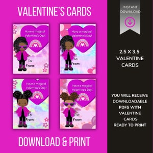 Druckbare Valentinstagskarten, schwarze Mädchen druckbare Valentinstagskarten, Klassenzimmer Valentinstag SVG