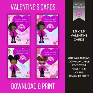 Printable Valentine's Day Cards,  Black girl printable valentines Day Cards, Classroom Valentine's Day SVG