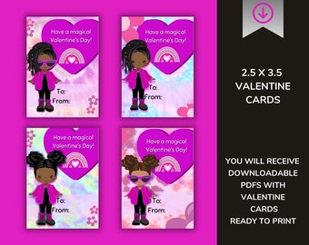 Printable Valentine's Day Cards,  Black girl printable valentines Day Cards, Classroom Valentine's Day SVG