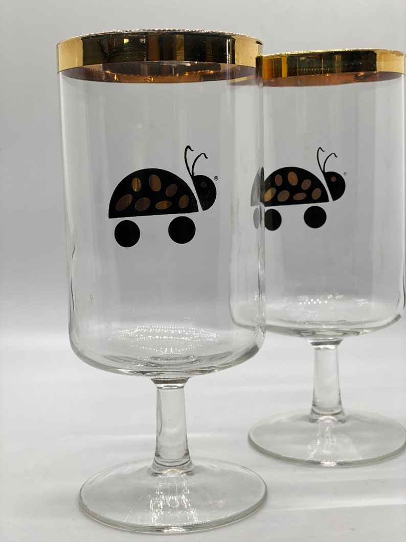 ladybug water tumblers Ladybug Love pair black and gold ladybug large tea glasses gift for retro couple insect glasses