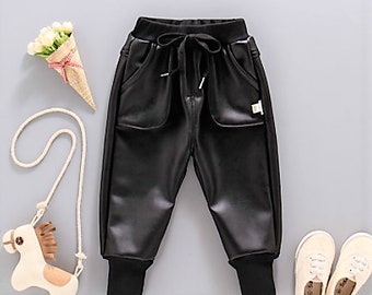 The Boy's PU Leather Jogger Drawstring Pants