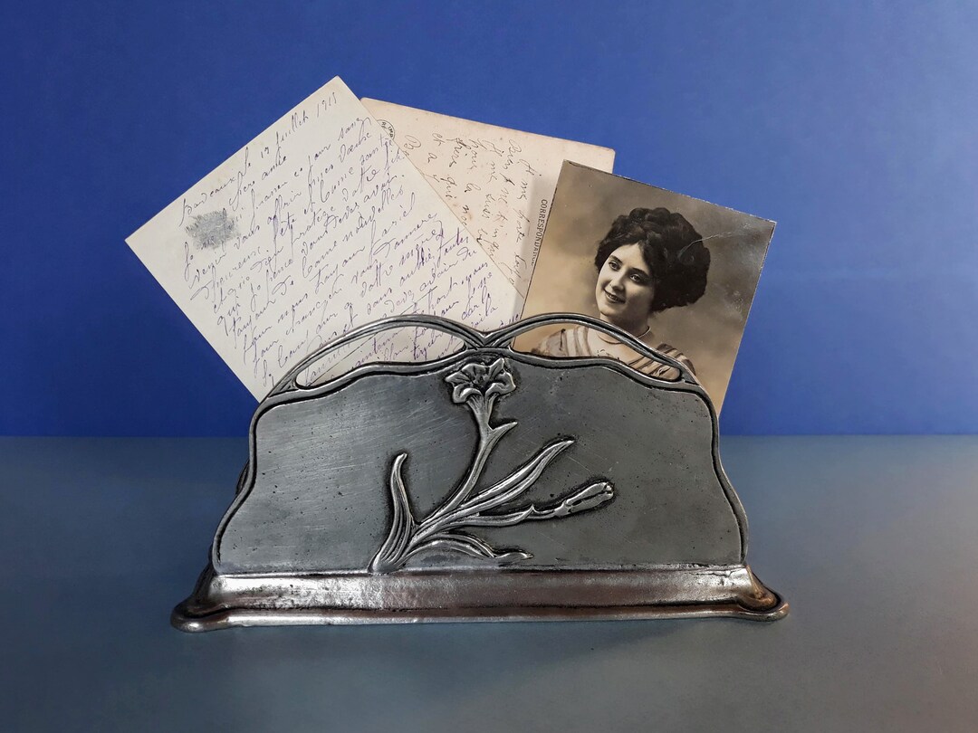 French Letter Rack ROMANTIC French ART NOUVEAU Pewter