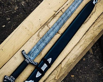 Groomsmen Gift , Handmade Damascus Steel Sword | Real Hand Forged Viking Long sword for Wedding & Cosplay , Gift for father , Gift for him