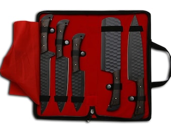 Juego de cuchillos de chef de acero al carbono hechos a mano, juego de cuchillos de mesa de 5 piezas, cuchillos de chef, juego de cuchillos de cocina para él, regalos de Navidad, regalo de aniversario.
