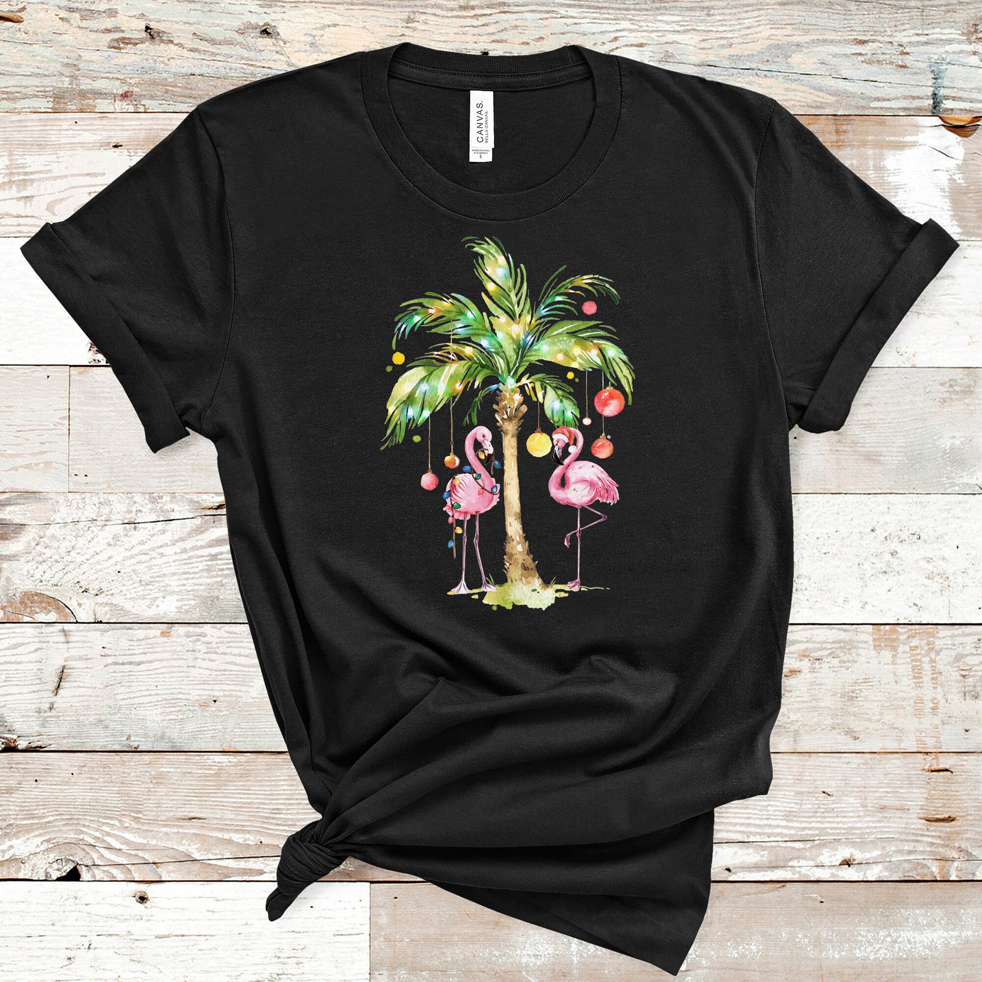 Christmas Palm Tree Flamingos Shirt Christmas Flamingo Tee | Etsy