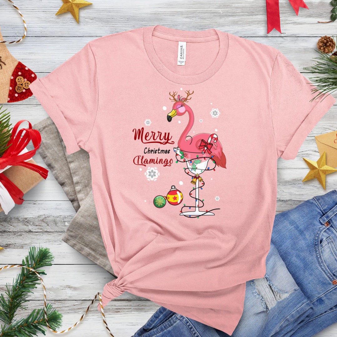 Flamingo Shirt, Merry Christmas Flamingo Tee Shirt, Holiday Flamingo