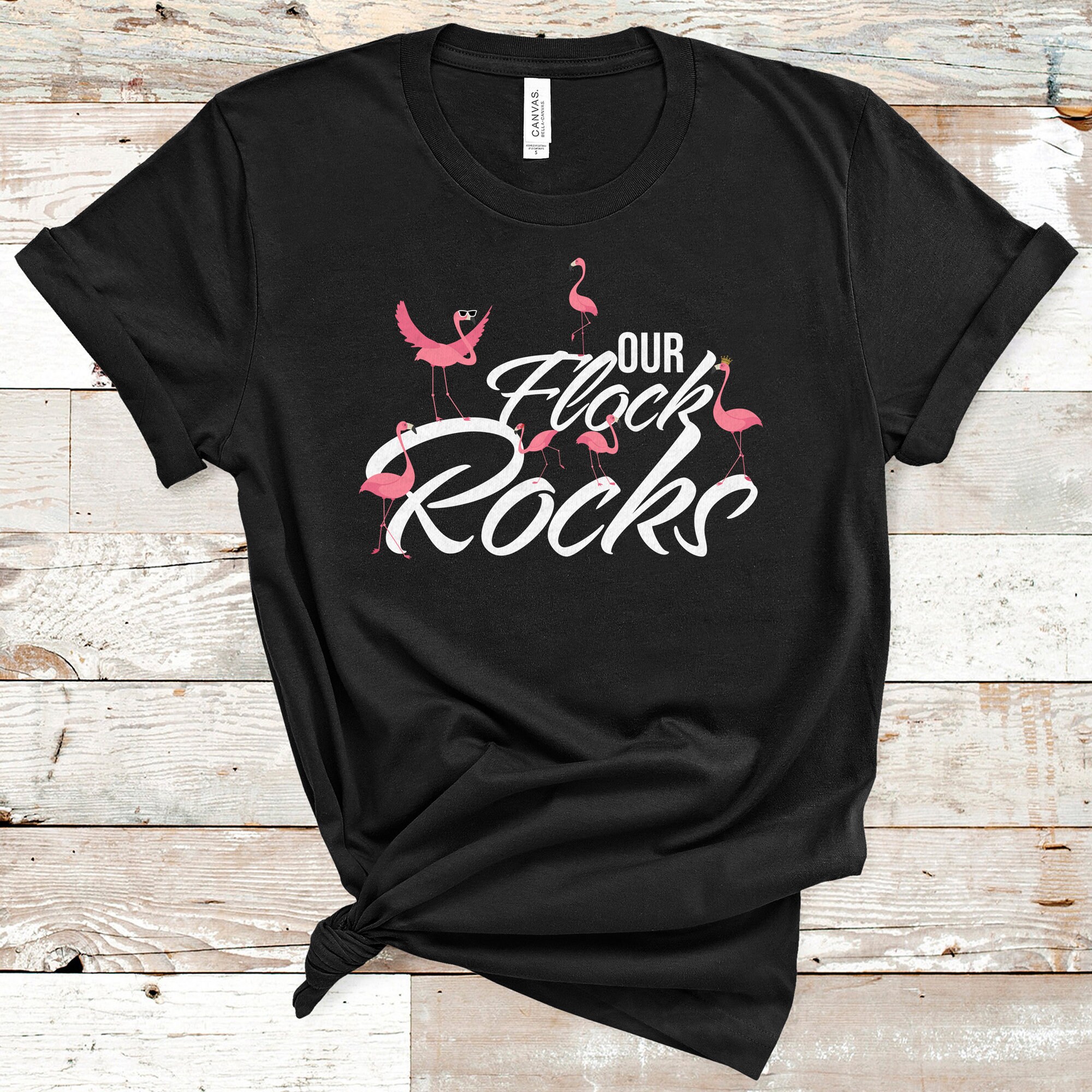 Our Flock Rocks Flamingo Tee Shirt Womens Flamingo Shirt | Etsy