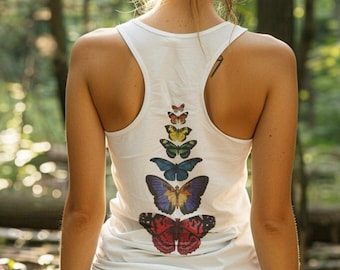 Rainbow Butterfly Butterflies Tank Top, Aesthetic Shirt, Cottagecore Fashion, Nature Garden Shirt, Retro Butterfly Gifts, Mystical Celestial