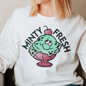 Icecream Sweatshirt - 1980s Mint Chocolate Chip Pullover - Scratch n Sniff Sticker Unisex Long sleeved