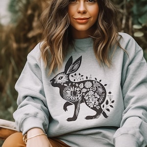 Ostern Kaninchen Sweatshirt, Ostertag Pullover, Cottagecore Pullover, Kaninchen Liebhaber Geschenk, Fairycore Shirt, Häschen Mutter Geschenk, Ostern Pullover