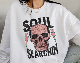 Skull Halloween Sweatshirt - Gothic Core Valentines Retro Pullover - Romantic Death Soul Searching Unisex Sweater