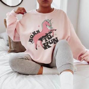 Unicorn Adult Sweatshirt - Gift for Graduate Retro Pullover - Born to Run Fantasy Lover Unisex Sweater