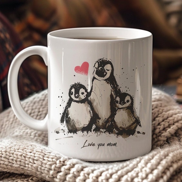 Pingüino personalizado, taza del día de las madres, taza de mamá, mejor taza de mamá, taza de mamá, te amo mamá, regalos de nueva mamá, baby shower de gemelos, taza de nombre personalizado