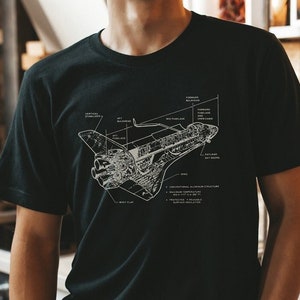 Space Shuttle Shirt - Retro Rocket Ship Blueprint Tee - Astronaut Unisex TShirt