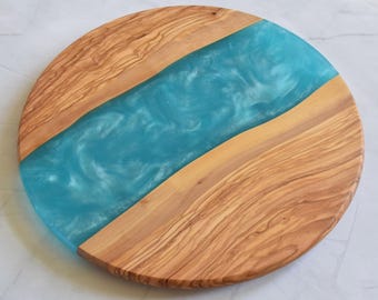 Olivewood Lazy Susan | Epoxy (Blue) | Serving Board | Made in Canada