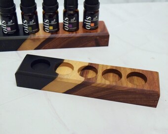 Beard Oil Holder, Black | Essential Oil Holder | Fits 5 & 10ml bottles and rollers | Wood and Epoxy | Storage | Oil Organizer | Gift for Him