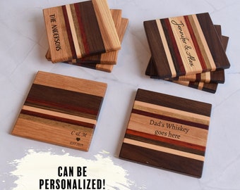 Handmade Square Wooden Coasters, Sets of 4 (Various Wood Types), Can be personalized, Sous-Verres en Bois, Made in Canada