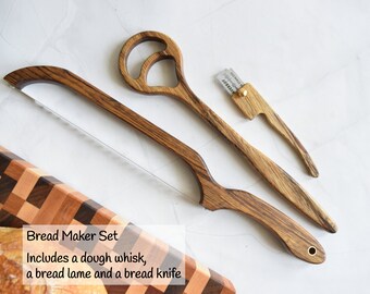 Bread maker set includes dough whisk, bread knife & bread lame | Black Limba | Sourdough | Bread Making | Danish Dough Hook | Gift for Baker